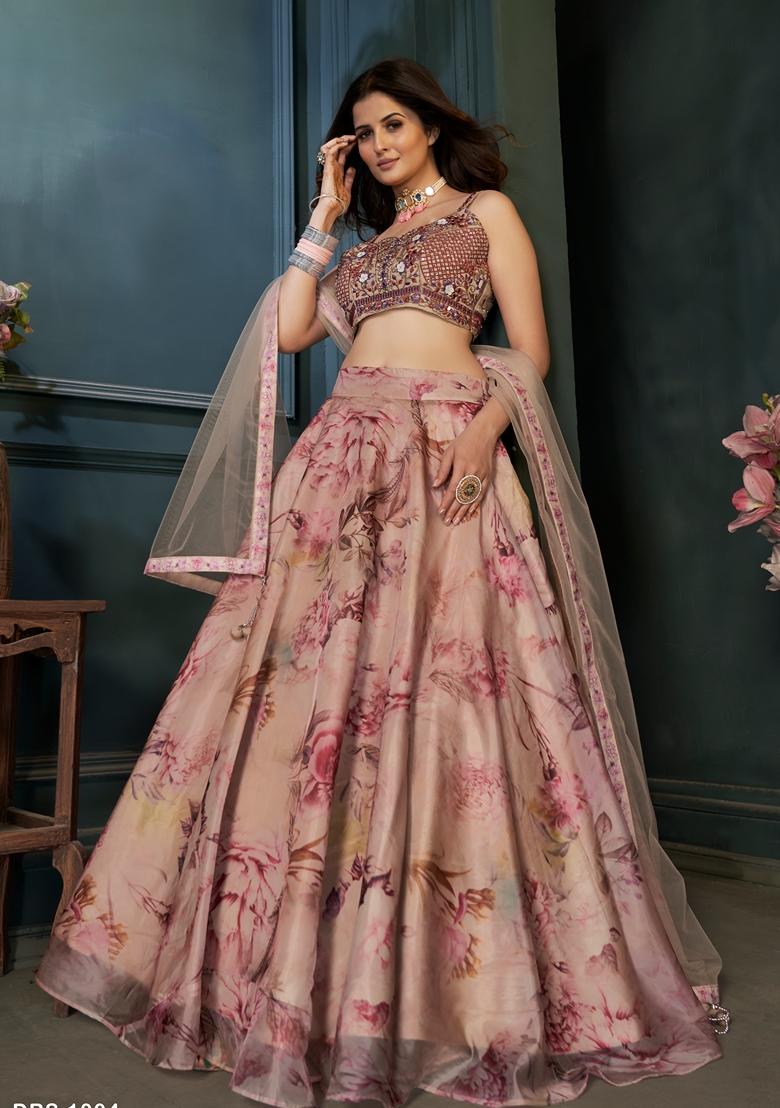 Beige Embroidered Art Silk Lehenga Set