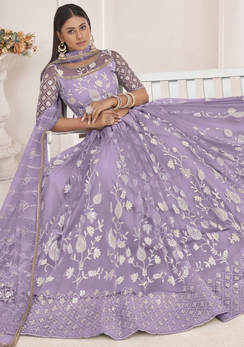Lavender Embroidered Net Lehenga Set