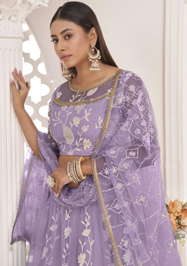 Lavender Embroidered Net Lehenga Set