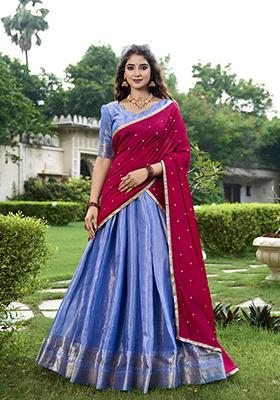 Royal Blue Zari Woven Kanchipuram Lehenga Set