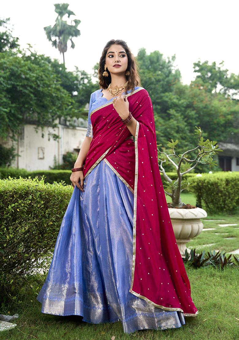 Royal Blue Zari Woven Kanchipuram Lehenga Set