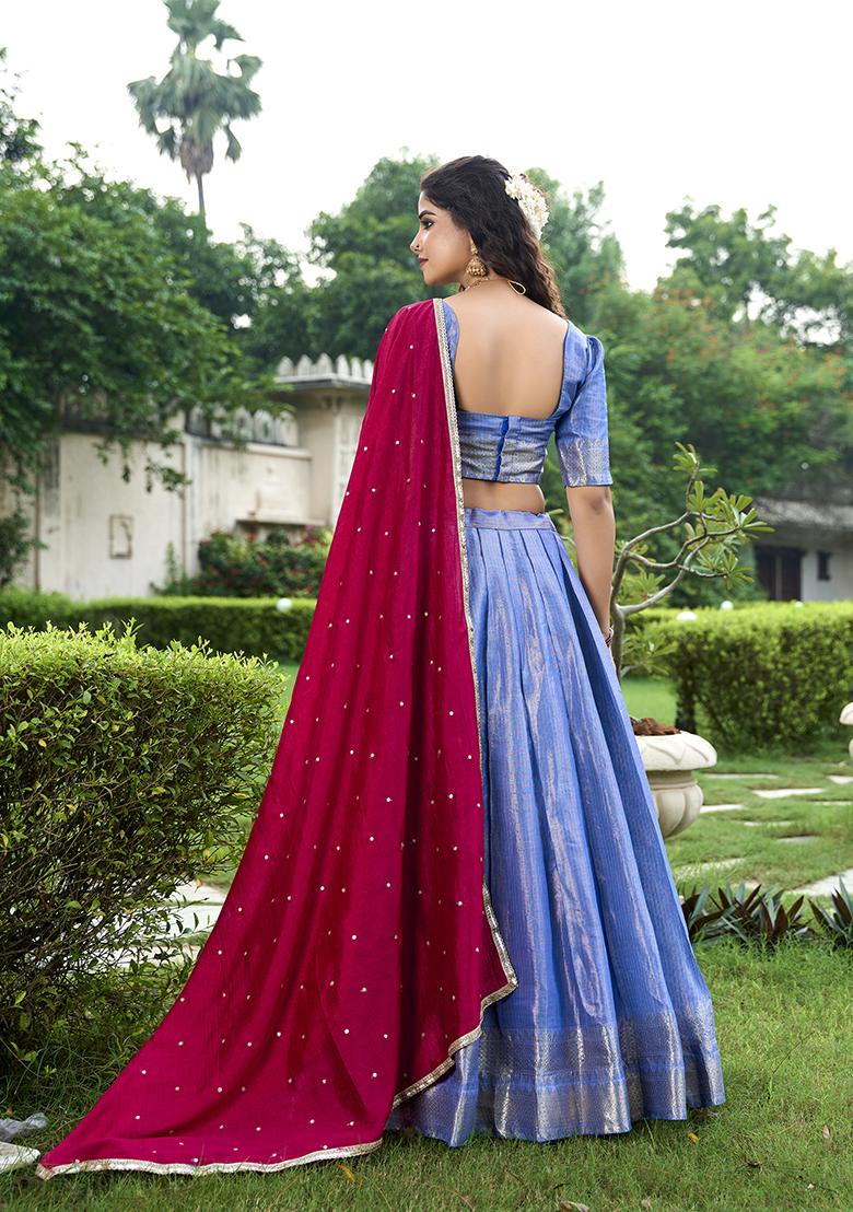 Royal Blue Zari Woven Kanchipuram Lehenga Set