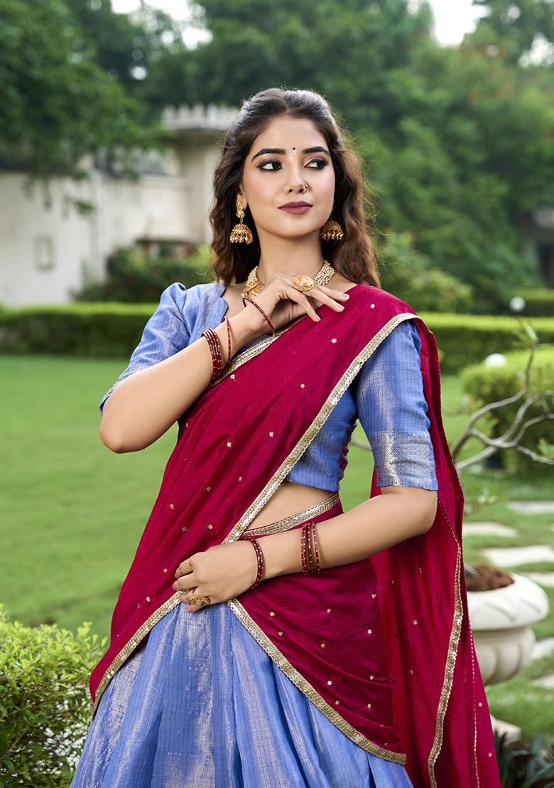 Royal Blue Zari Woven Kanchipuram Lehenga Set