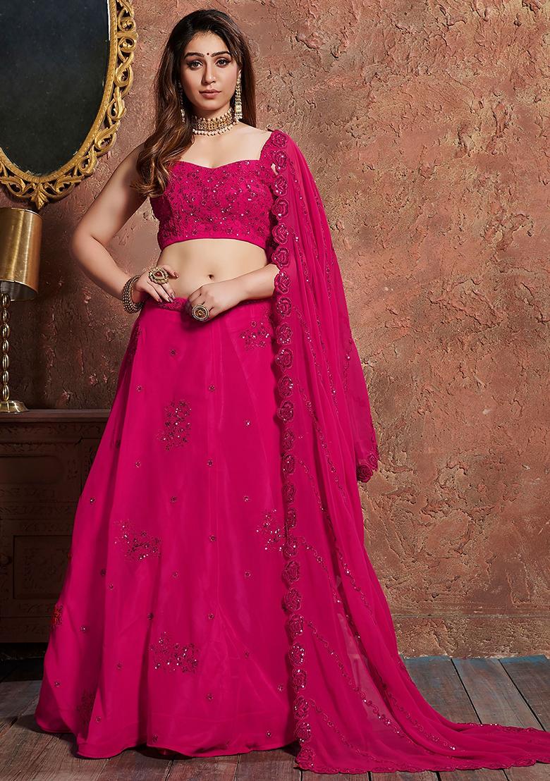Pink Sequin Embroidered Georgette Lehenga Set