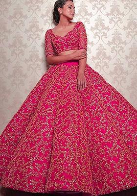 Pink Sequin Zari Embroidered Banglori Silk Lehenga Set