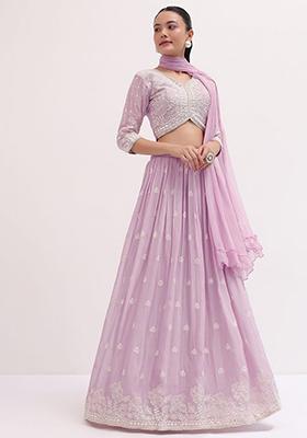 Lavender Sequin Thread Embroidered Georgette Lehenga Set
