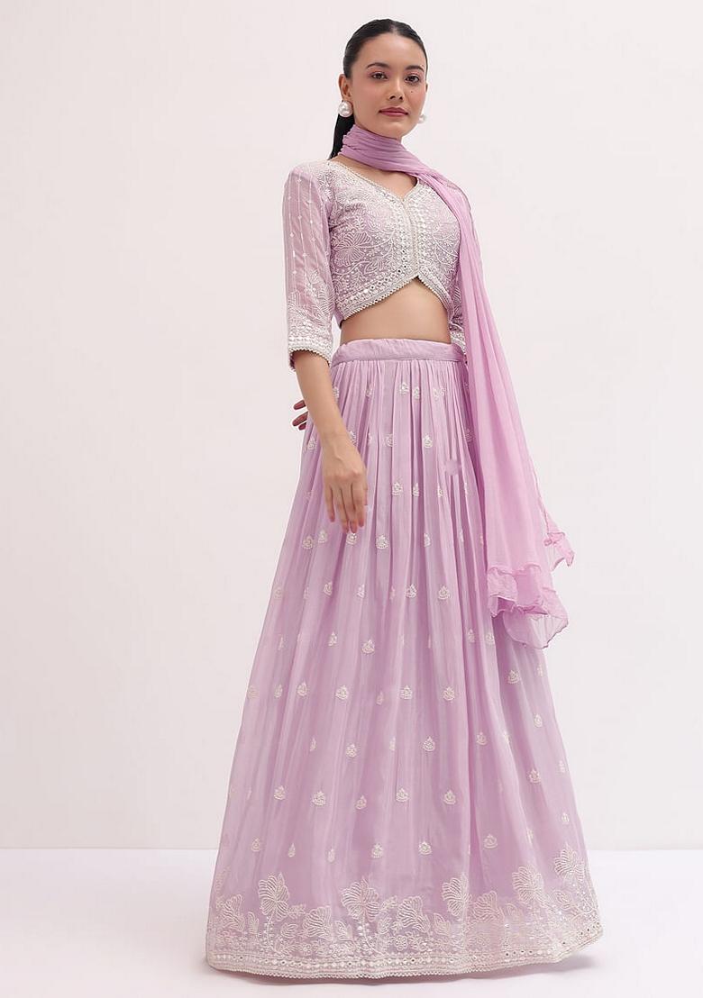 Lavender Sequin Thread Embroidered Georgette Lehenga Set