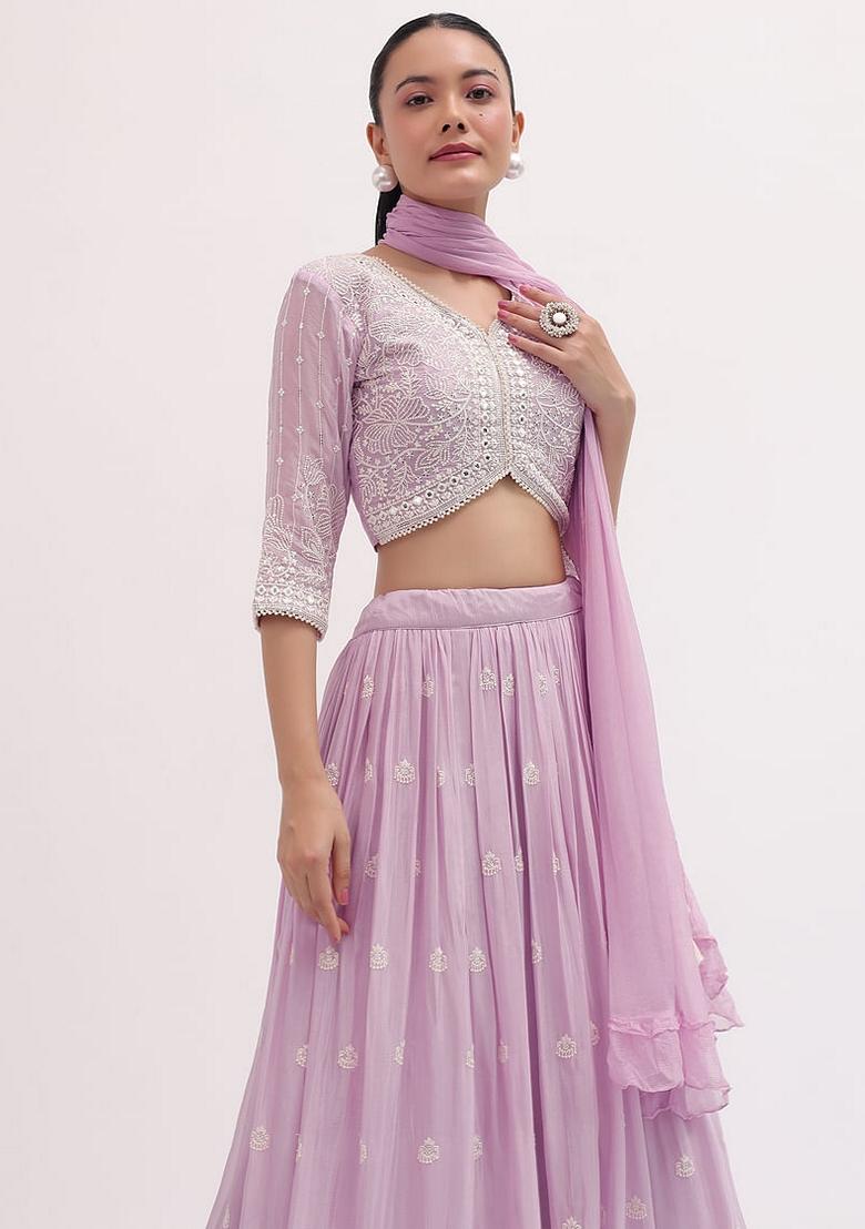 Lavender Sequin Thread Embroidered Georgette Lehenga Set