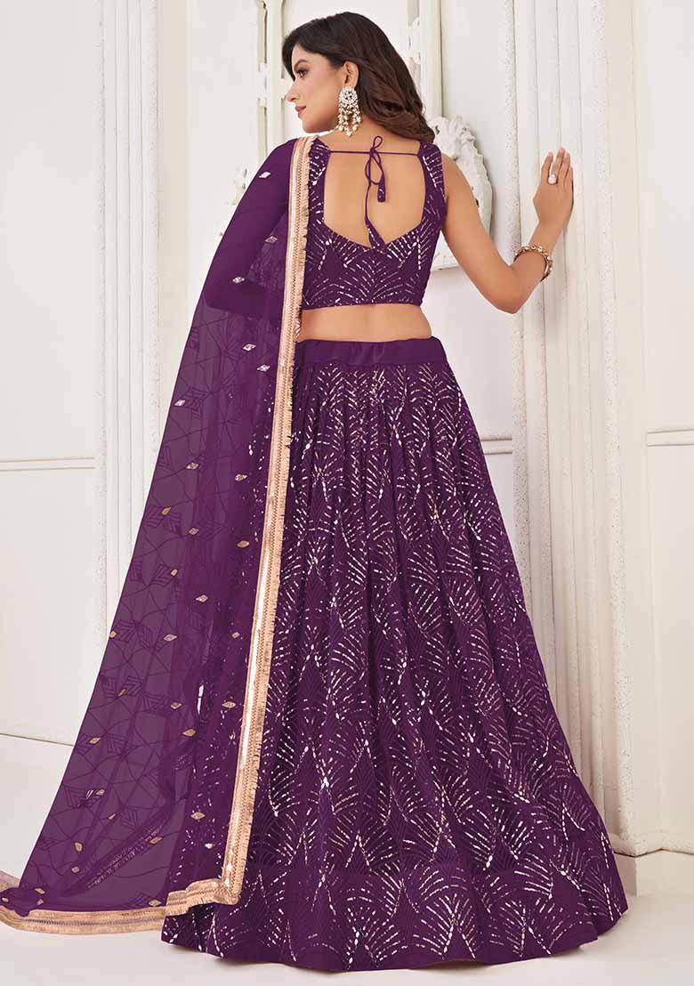 Wine Thread Sequin Embroidered Net Lehenga Set