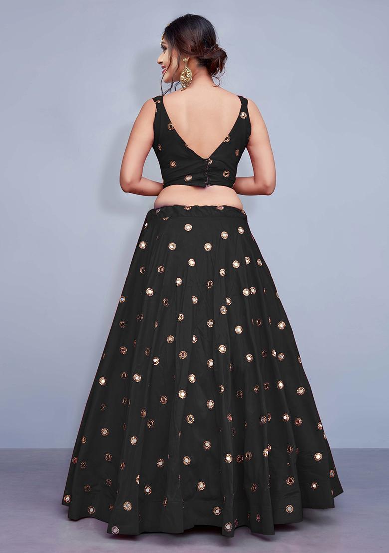 Black Embellished Taffeta Silk Lehenga Set