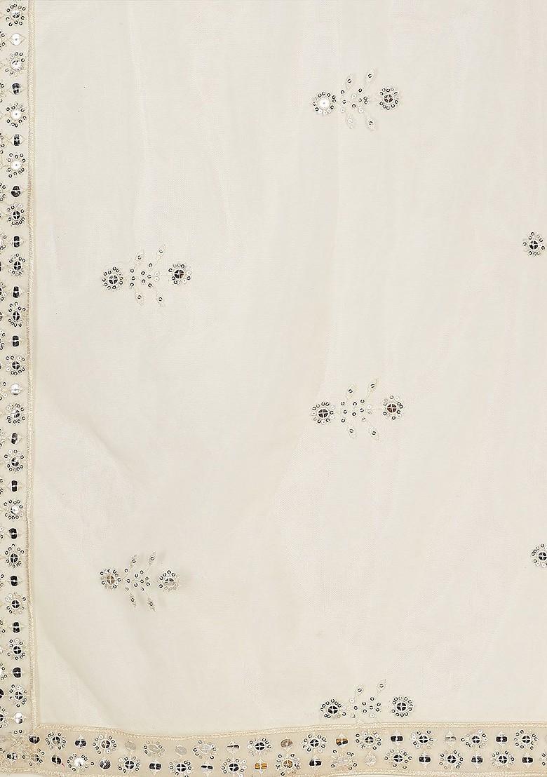 Off White Embroidered Poly Blend Lehenga Set