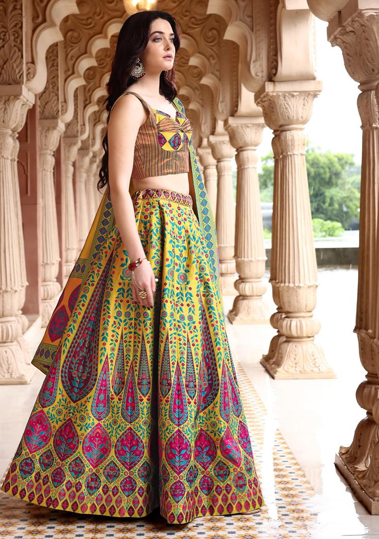 Lime Green Zari Woven Silk Lehenga Set