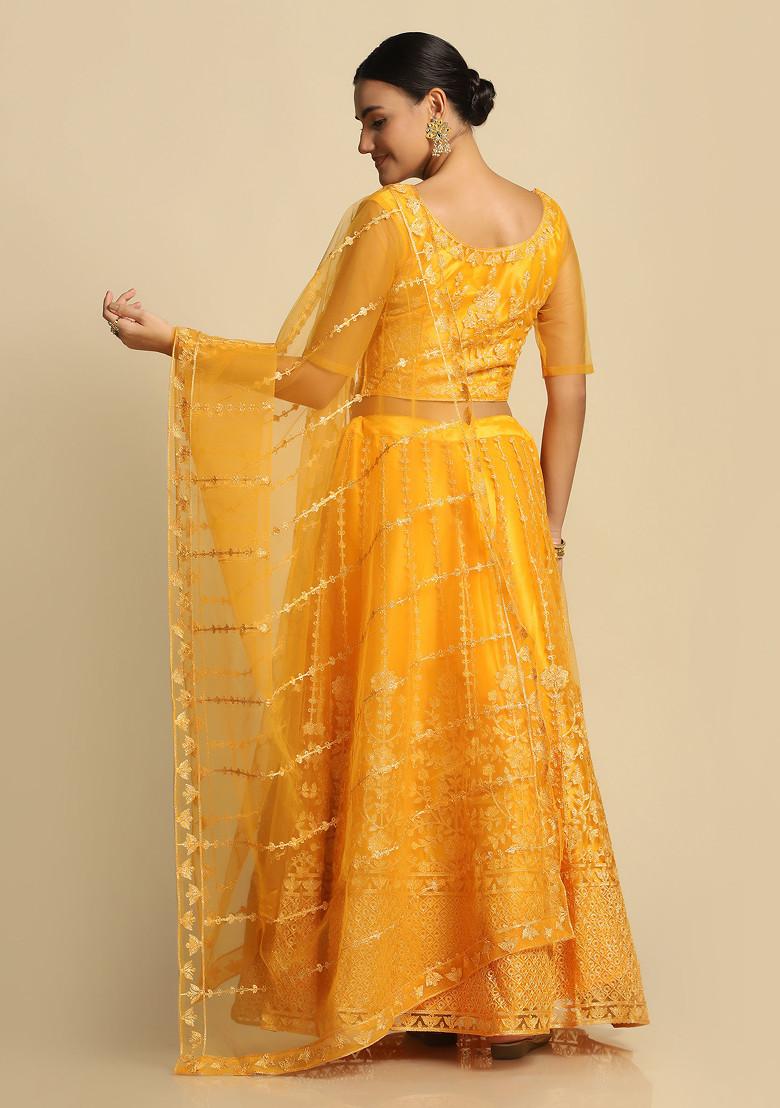 Yellow Embroidered Taffeta Silk Lehenga Set