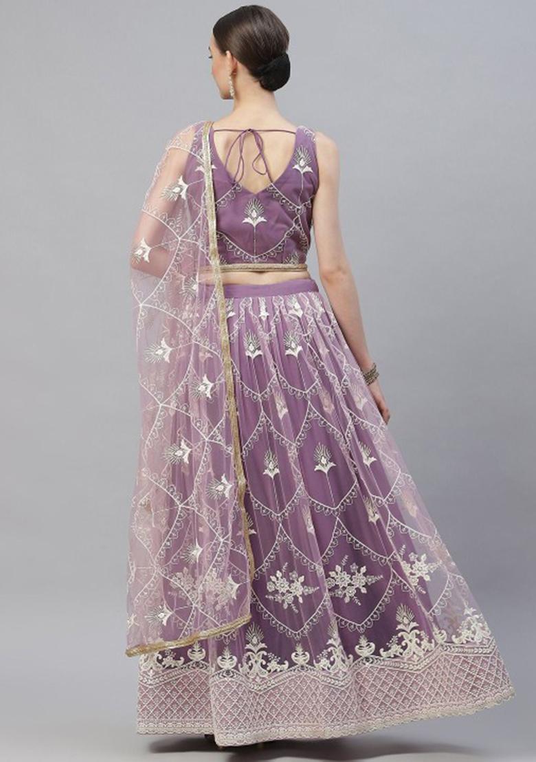 Lavender Thread Embroidered Net Lehenga Set