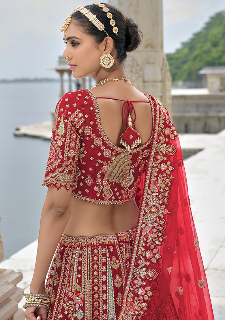Red Embroidered Silk Lehenga Set
