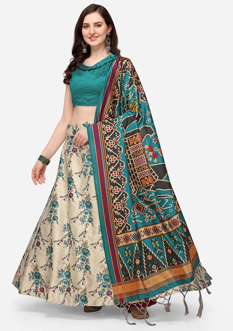Multicolor Printed Silk Lehenga Set