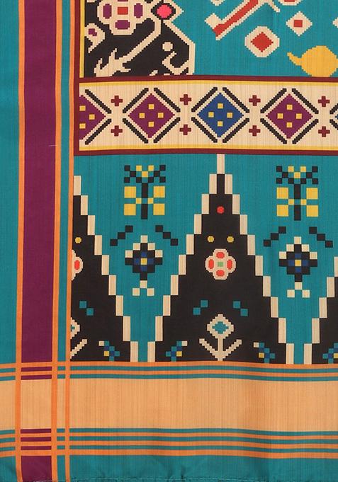 Multicolor Printed Silk Lehenga Set