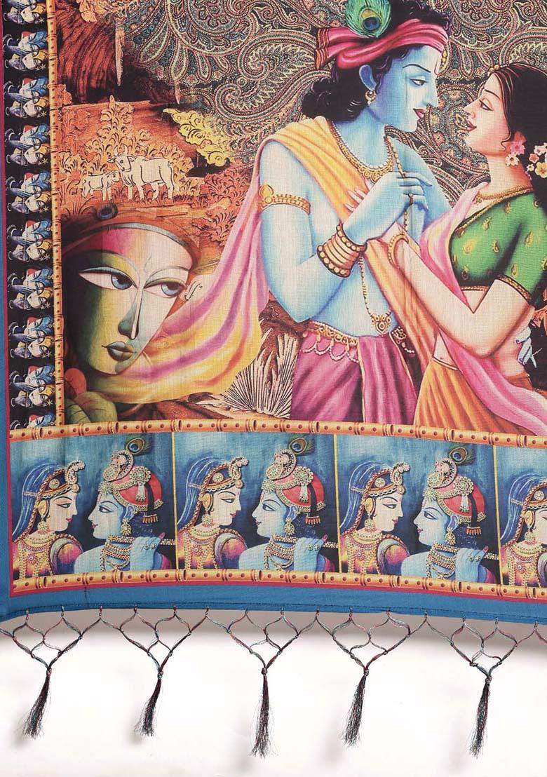 Grey Printed Silk Lehenga Set