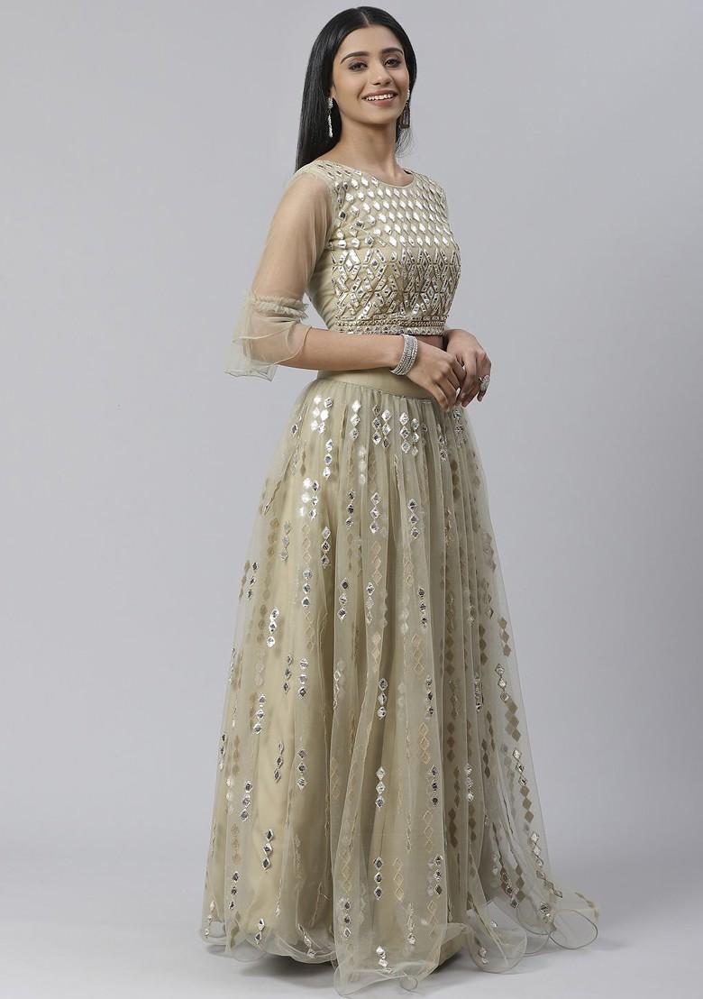 Sea Green Embellished Poly Blend Lehenga Set