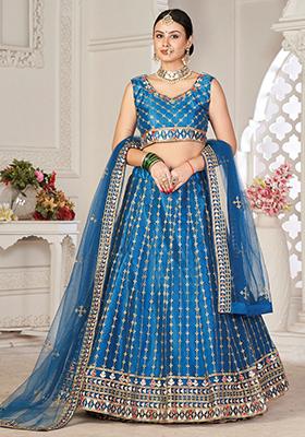 Rama Blue Embroidered Net Lehenga Set