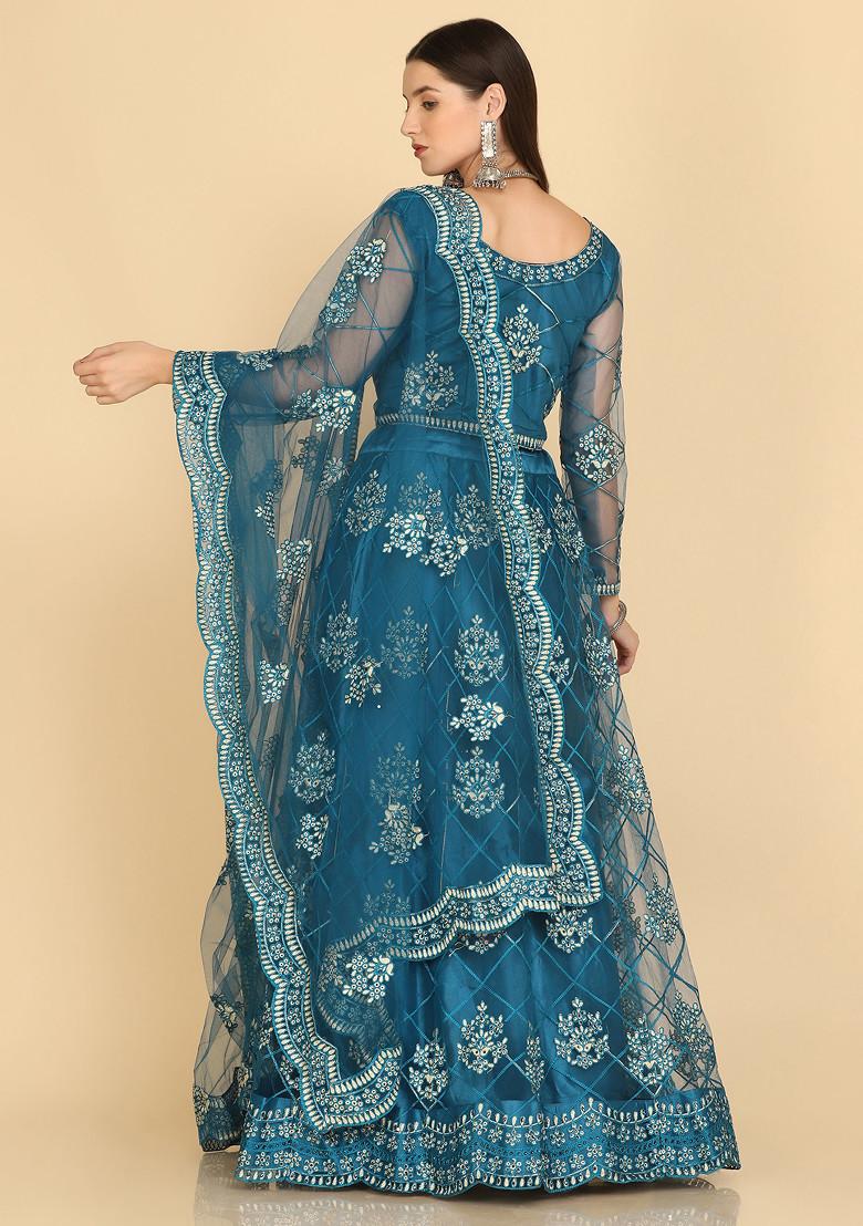 Rama Blue Embroidered Net Lehenga Set