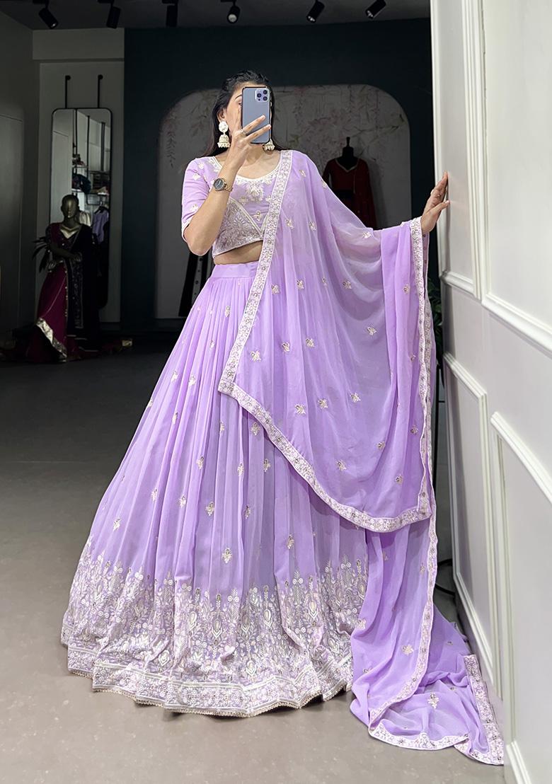 Lavender Sequin Thread Embroidered Georgette Lehenga Set