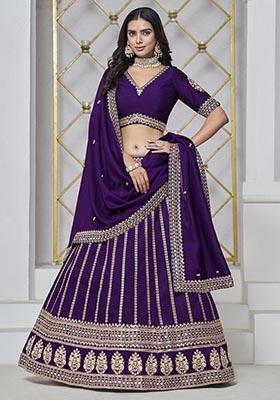 Violet Embroidered Art Silk Lehenga Set
