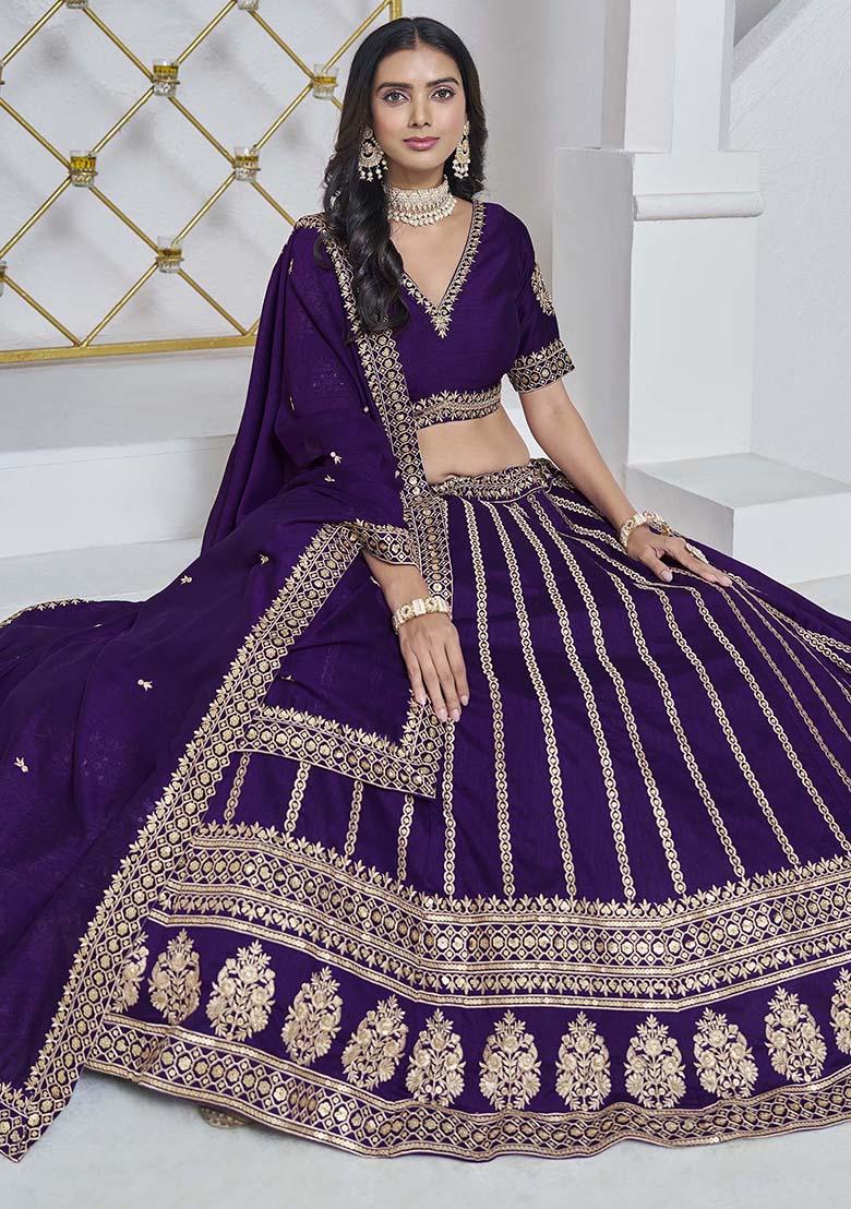 Violet Embroidered Art Silk Lehenga Set