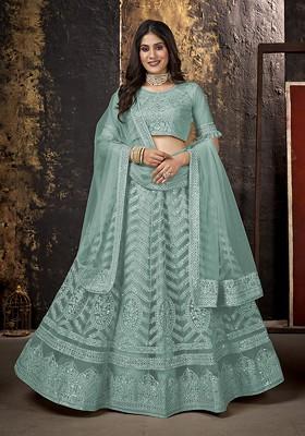 Sky Blue Embroidered Net Lehenga Set