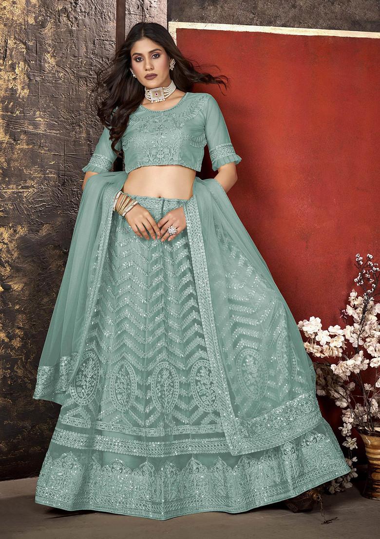 Sky Blue Embroidered Net Lehenga Set