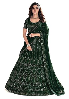 Green Sequin Embroidered Poly Blend Lehenga Set