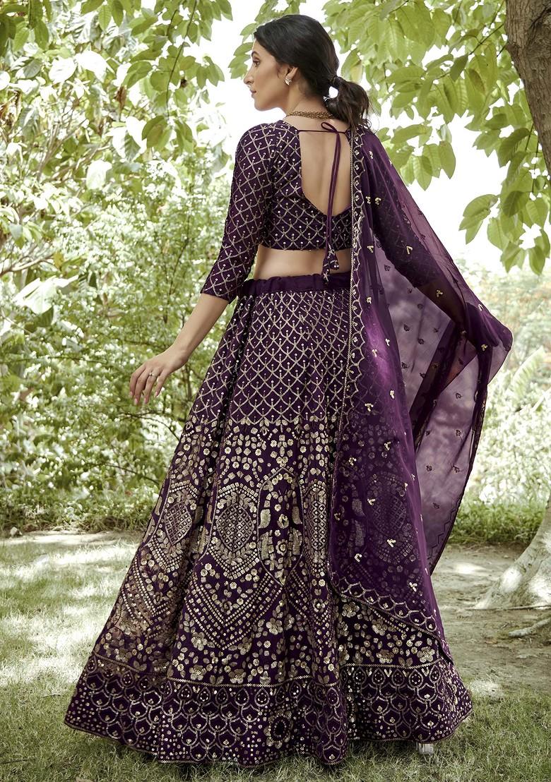 Dark Purple Sequin Embroidered Georgette Lehenga Set