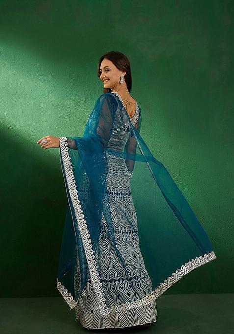 Green Sequin Embroidered Lehenga With Blouse And Dupatta