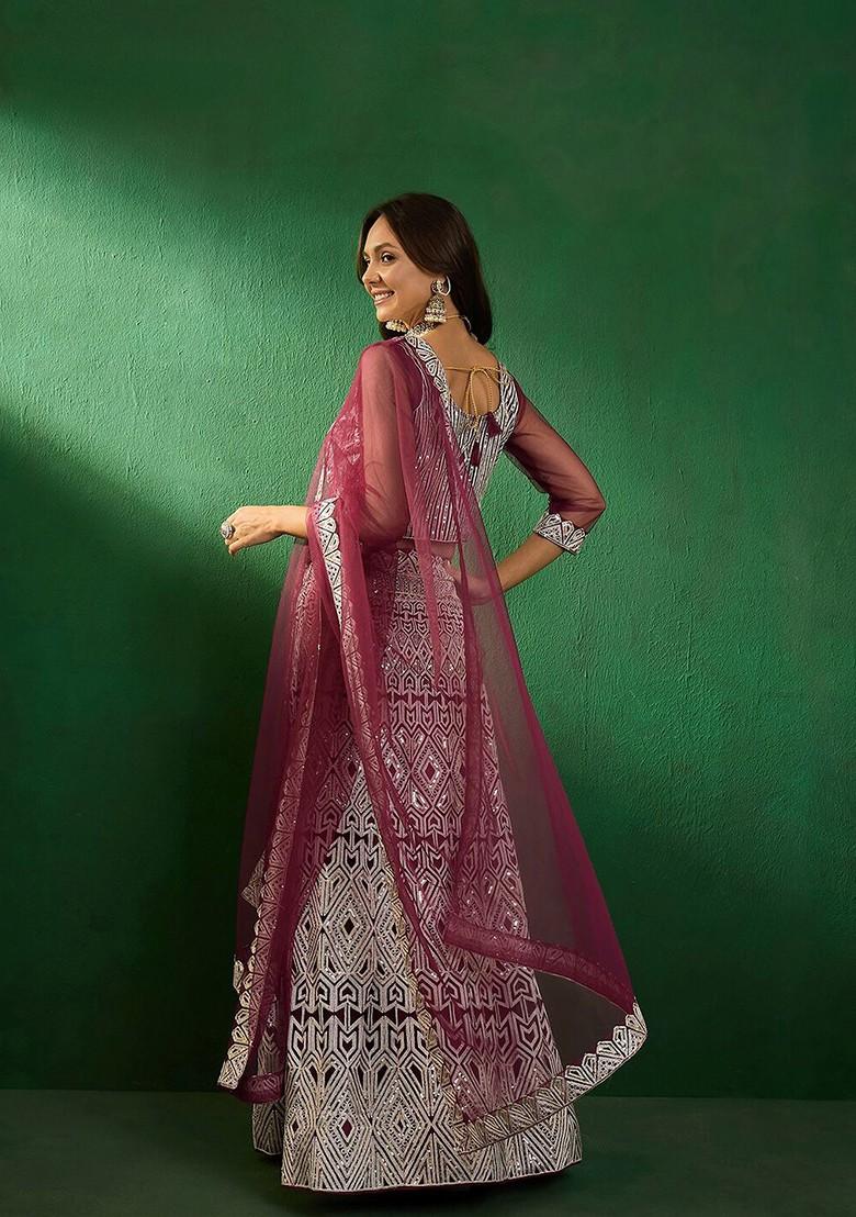 Purple Sequin Embroidered Lehenga With Blouse And Dupatta