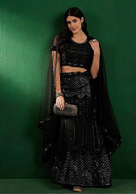 Black Sequin Embroidered Lehenga Set With Dupatta