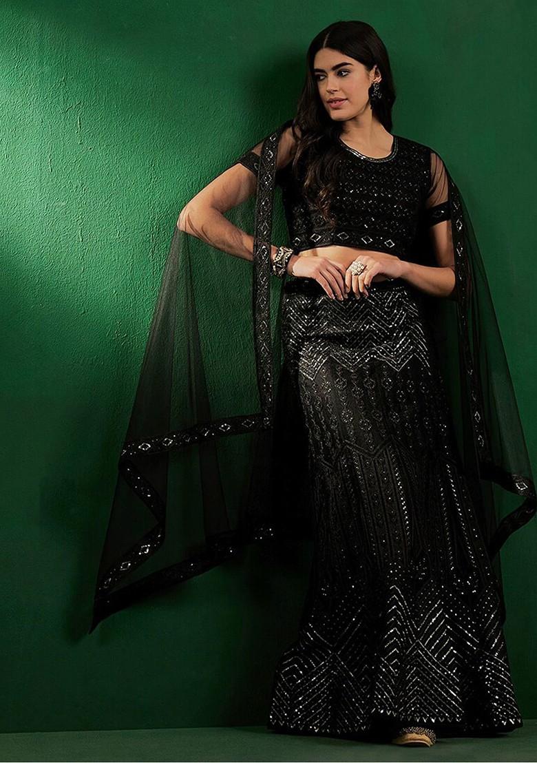 Black Sequin Embroidered Lehenga Set With Dupatta