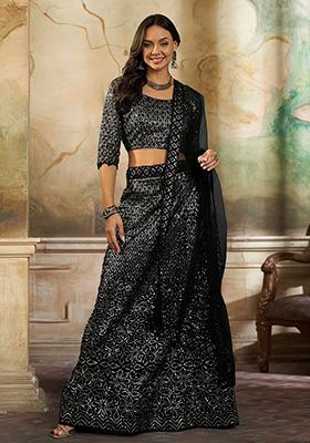 Black Sequin Embroidered Lehenga Set With Dupatta