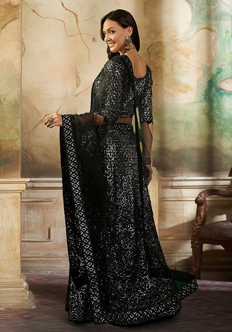 Black Sequin Embroidered Lehenga Set With Dupatta