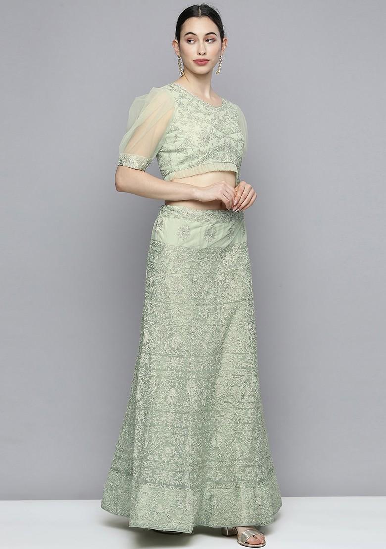 Green Embroidered Lehenga Set With Dupatta