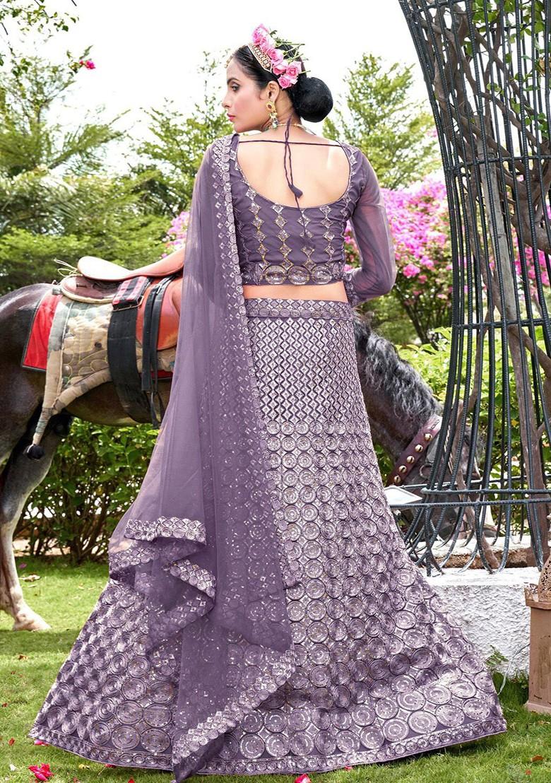 Purple Ethnic Motifs Sequin Embroidered Lehenga Set With Dupatta