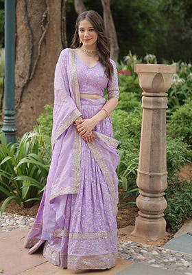 Lavender Sequin Embroidered Viscose Jacquard Lehenga Set