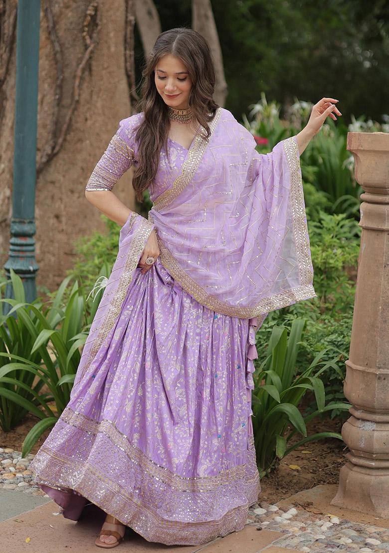 Lavender Sequin Embroidered Viscose Jacquard Lehenga Set