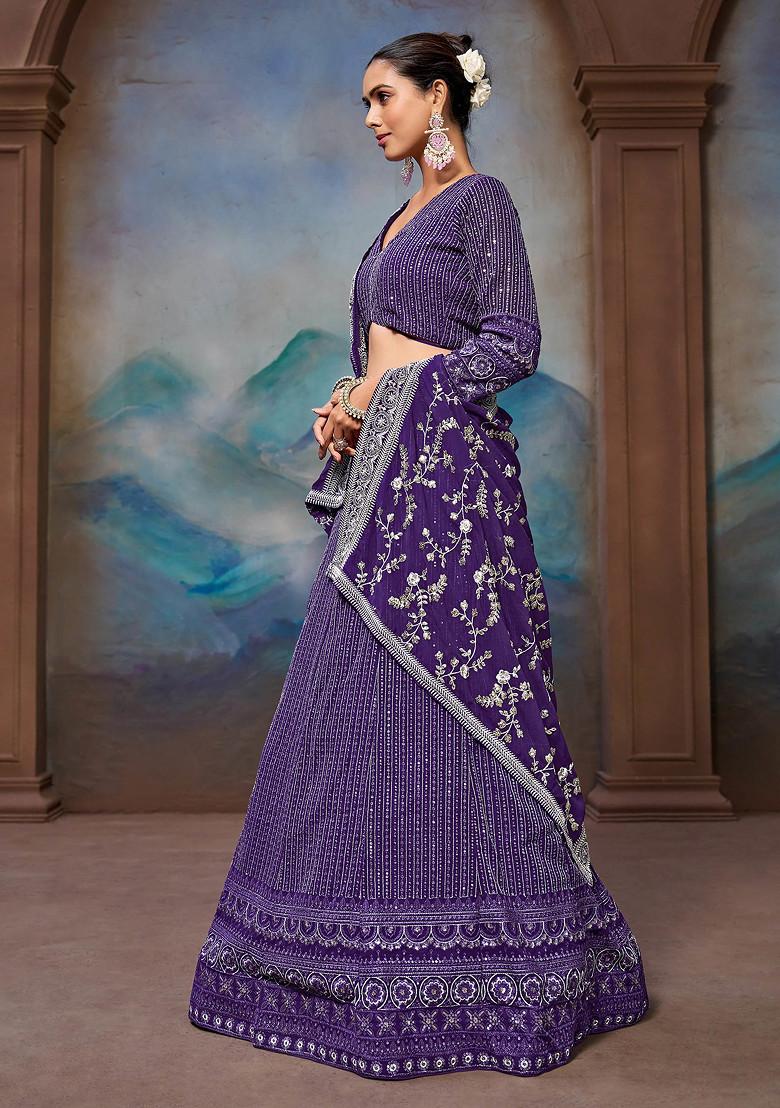 Purple Zari Sequin Embroidered Faux Georgette Lehenga Set