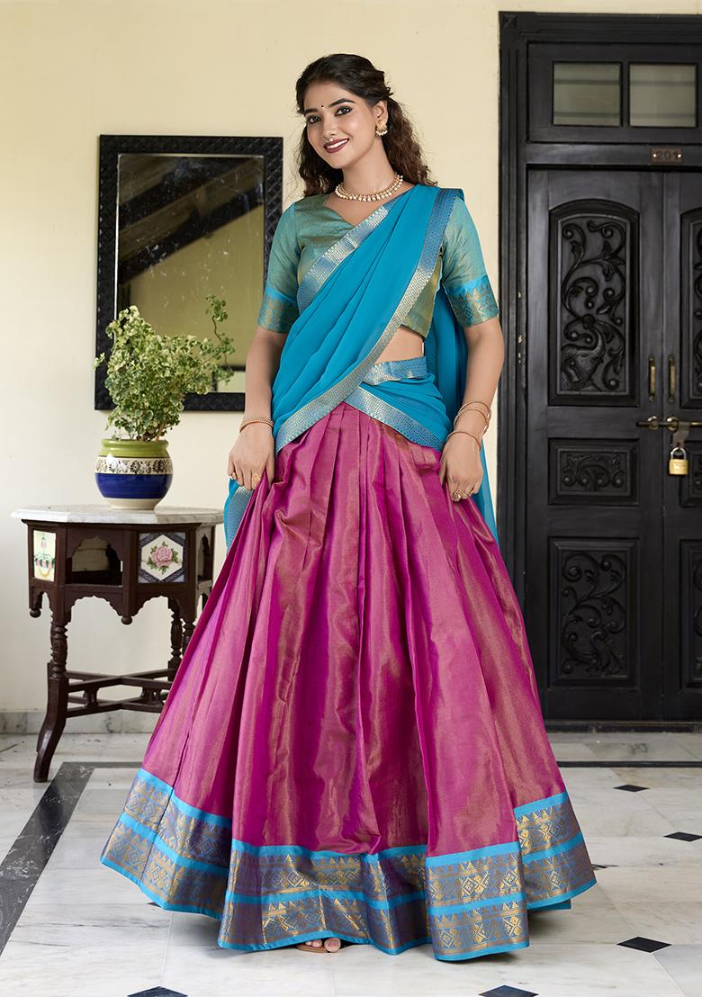 Pink Zari Woven Georgette Lehenga Set
