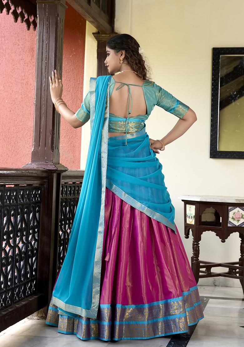 Pink Zari Woven Georgette Lehenga Set