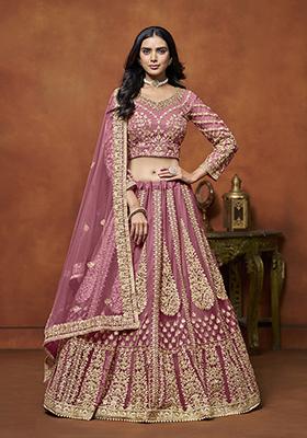 Pink Embroidered Net Lehenga Set