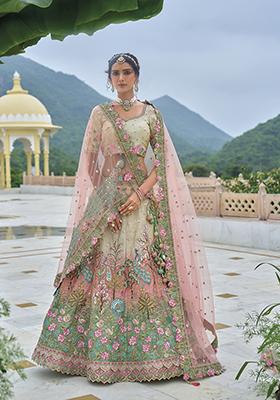 Multicolor Embroidered Silk Lehenga Set