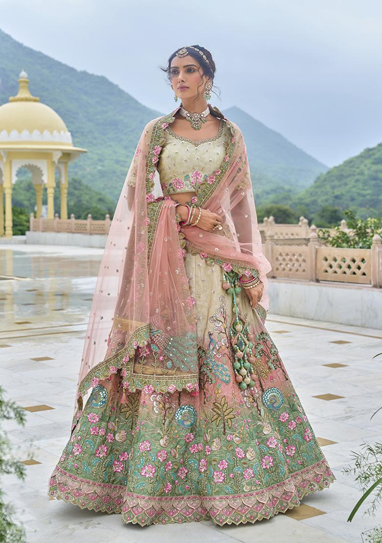 Multicolor Embroidered Silk Lehenga Set