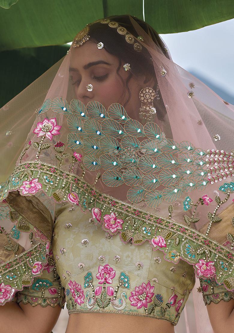 Multicolor Embroidered Silk Lehenga Set