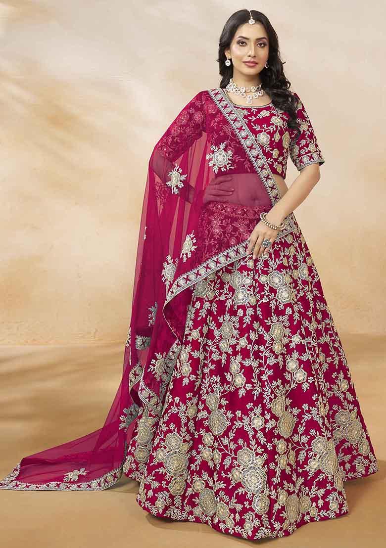 Rani Pink Embroidered Art Silk Lehenga Set